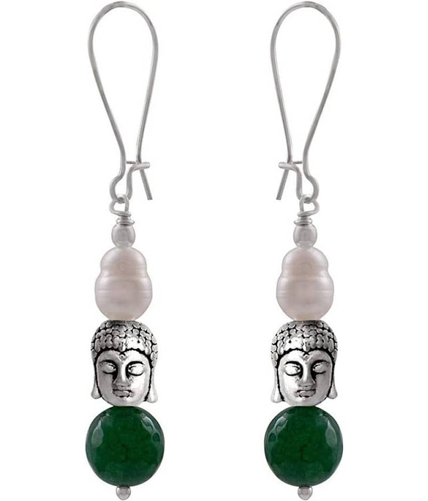 German Silver Plated Oxidised Buddha, Semi Precious Pearl and Agate Bead Designer Earring for Girls and Women - Earrings | Buy online on ZillyBuy