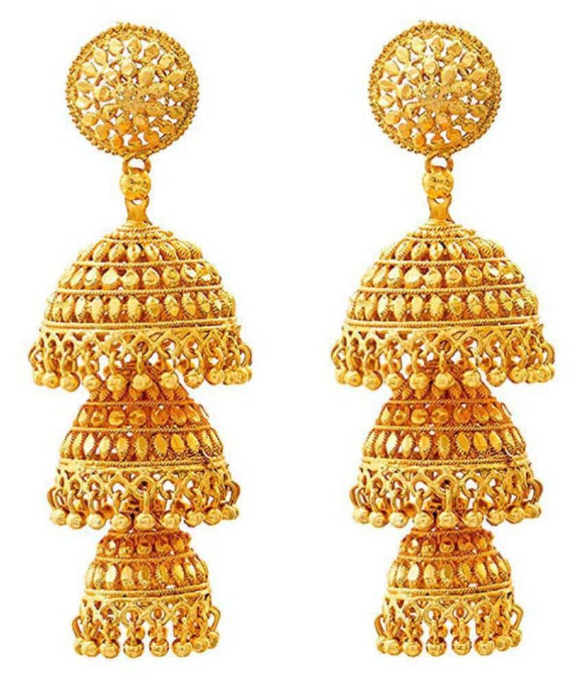 JFL - Jewellery for Less Gold Plated 3 Layer Jhumki Earrings for Women - Earrings | Buy online on ZillyBuy