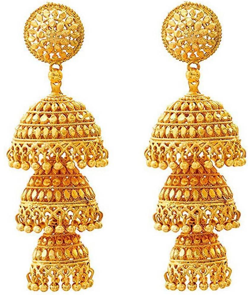 JFL - Jewellery for Less Gold Plated 3 Layer Jhumki Earrings for Women - Earrings | Buy online on ZillyBuy