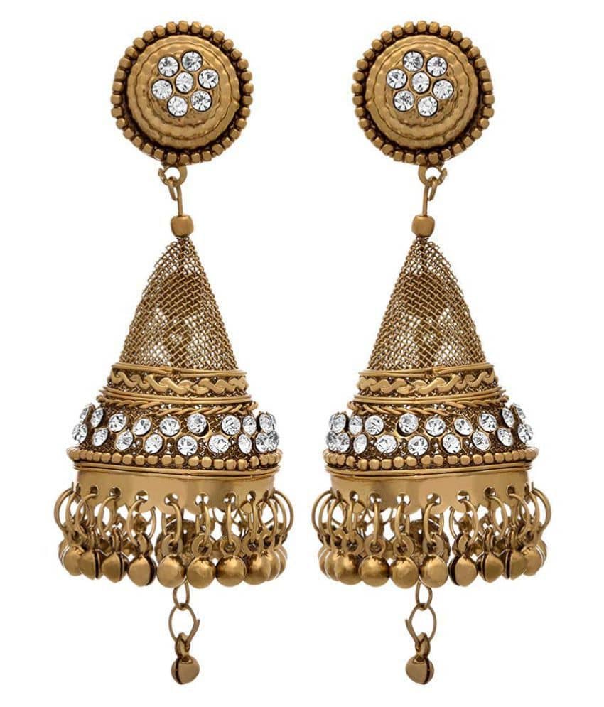 JFL- Traditional Ethnic Exquisite Crafted Jali Cone shape jhumka Earring with Austrian Diamonds for Women & Girls - Earrings | Buy online on ZillyBuy