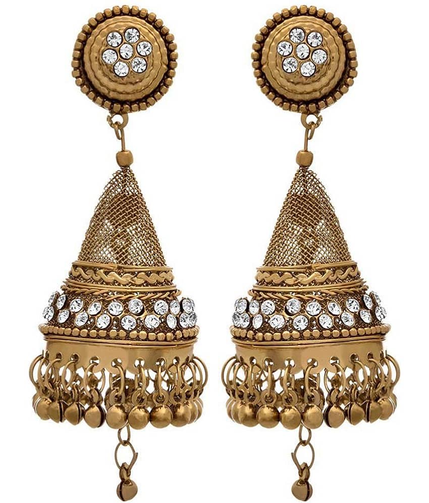 JFL- Traditional Ethnic Exquisite Crafted Jali Cone shape jhumka Earring with Austrian Diamonds for Women & Girls - Earrings | Buy online on ZillyBuy