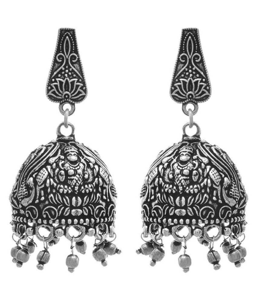     			JFL - Traditional Ethnic Fusion Handmade German Silver Plated Oxidised Designer Jhumka Jhumki Earring for Women & Girls