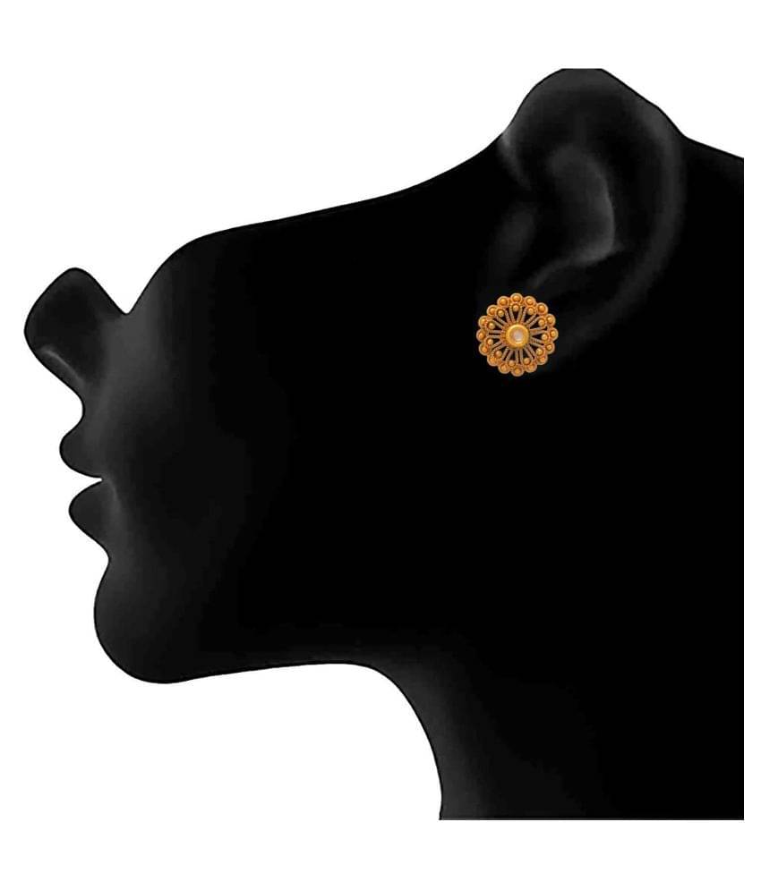     			JFL - Jewellery For Less Golden Stud Earrings ( Pack of 1 )