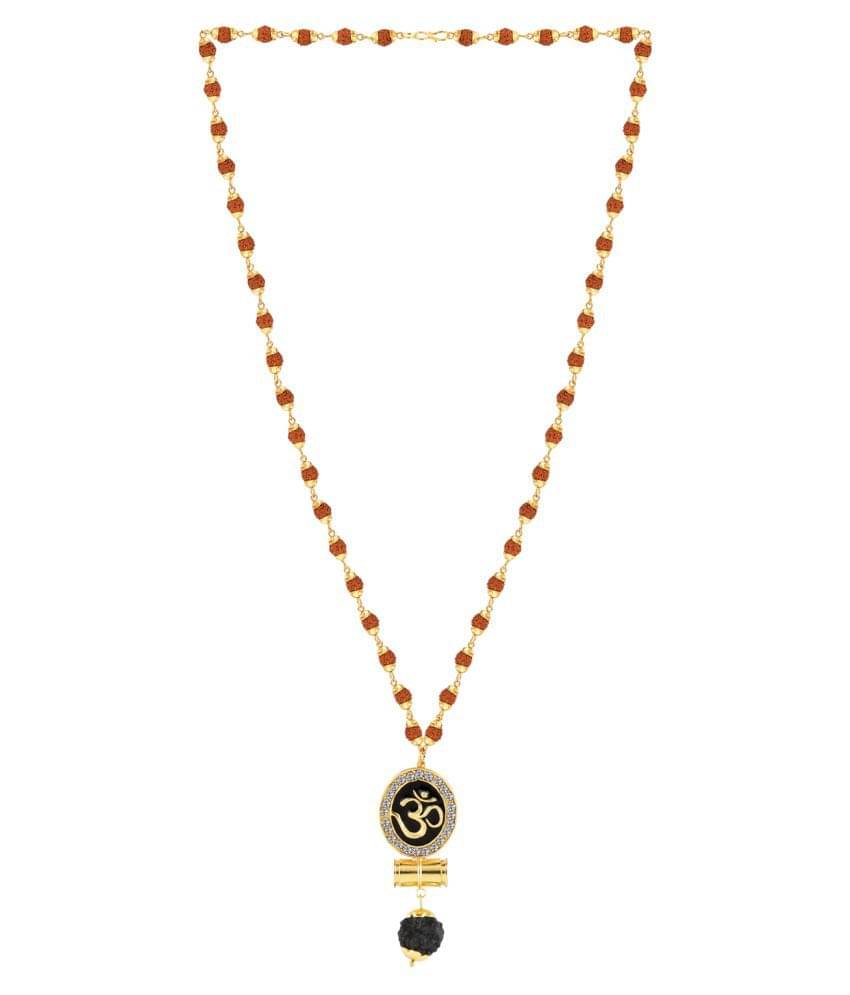 SILVER SHINE Religious Rudraksh Mala Om Gold Pendant for Men and Women     			SILVER SHINE Religious Rudraksh Mala Om Gold Pendant for Men and Women