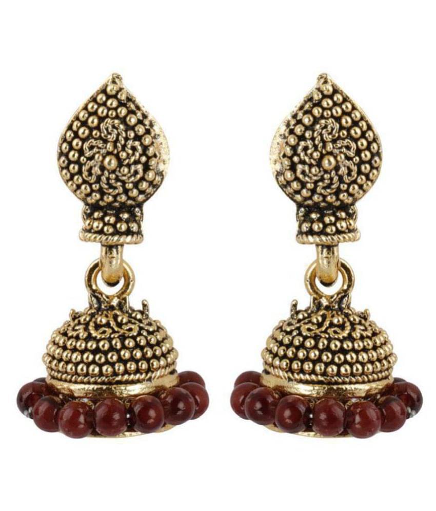     			Silver Shine Trendy Maroon Beads with Golden Dots  Jhumki Earrings .