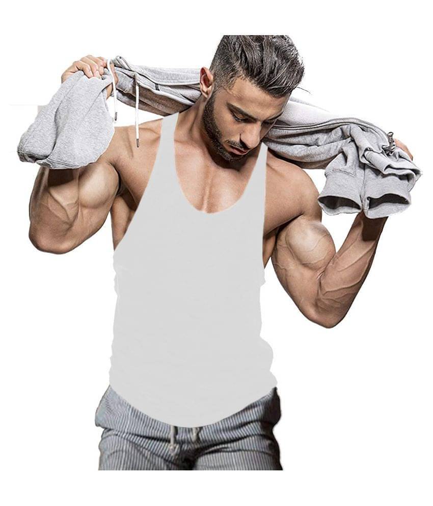     			THE BLAZZE White Sleeveless Vests Single