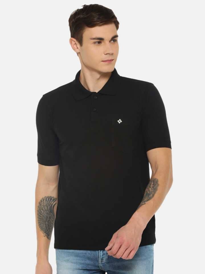 Dollar Cotton Blend Black Solids Polo T-Shirt