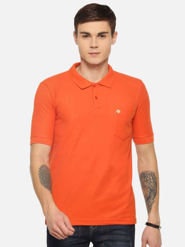 Dollar Cotton Blend Orange Solids Polo T-Shirt