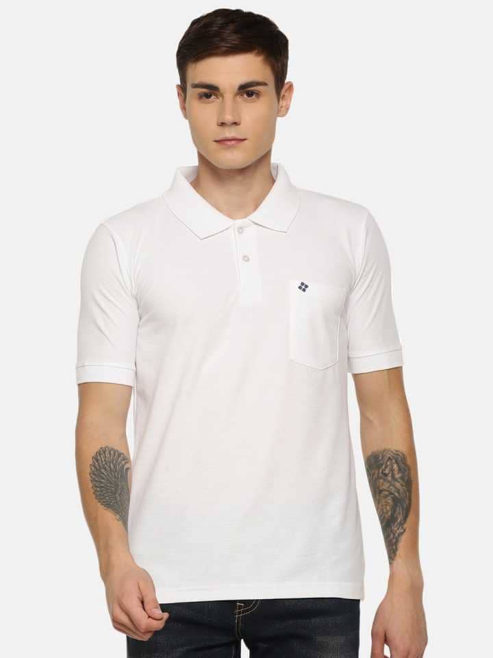 Dollar Cotton Blend White Solids Polo T-Shirt