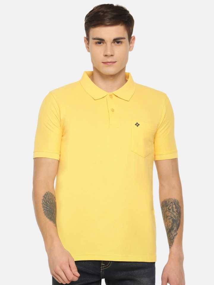 Dollar Cotton Blend Yellow Solids Polo T-Shirt     			Dollar Cotton Blend Yellow Solids Polo T-Shirt