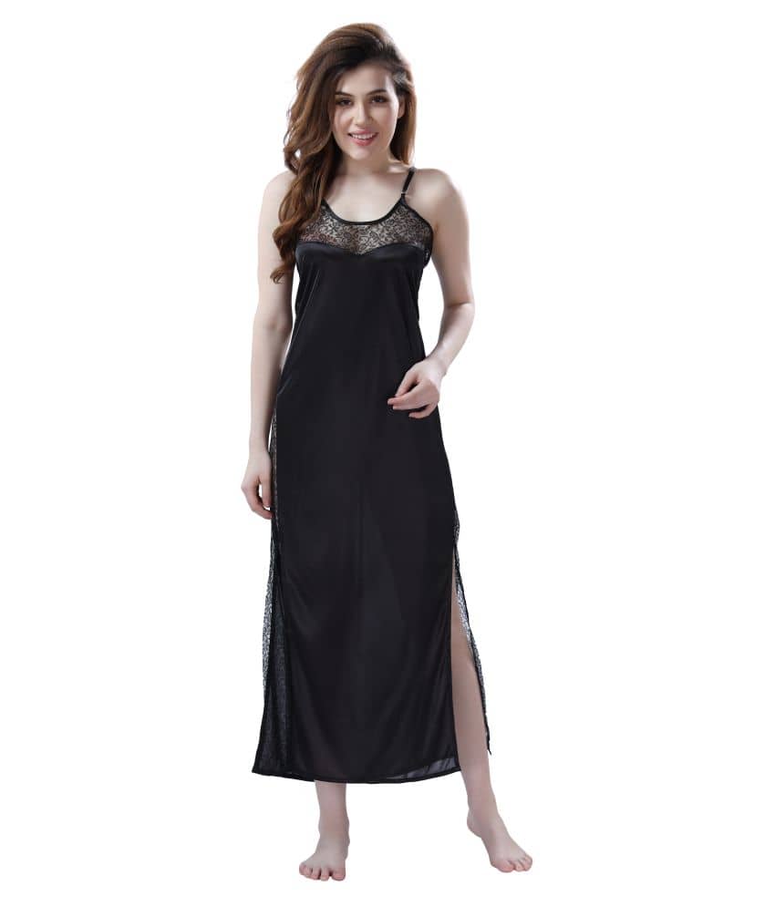 Reposey Satin Nighty & Night Gowns - Black - Nightwear & Loungewear | Buy online on ZillyBuy