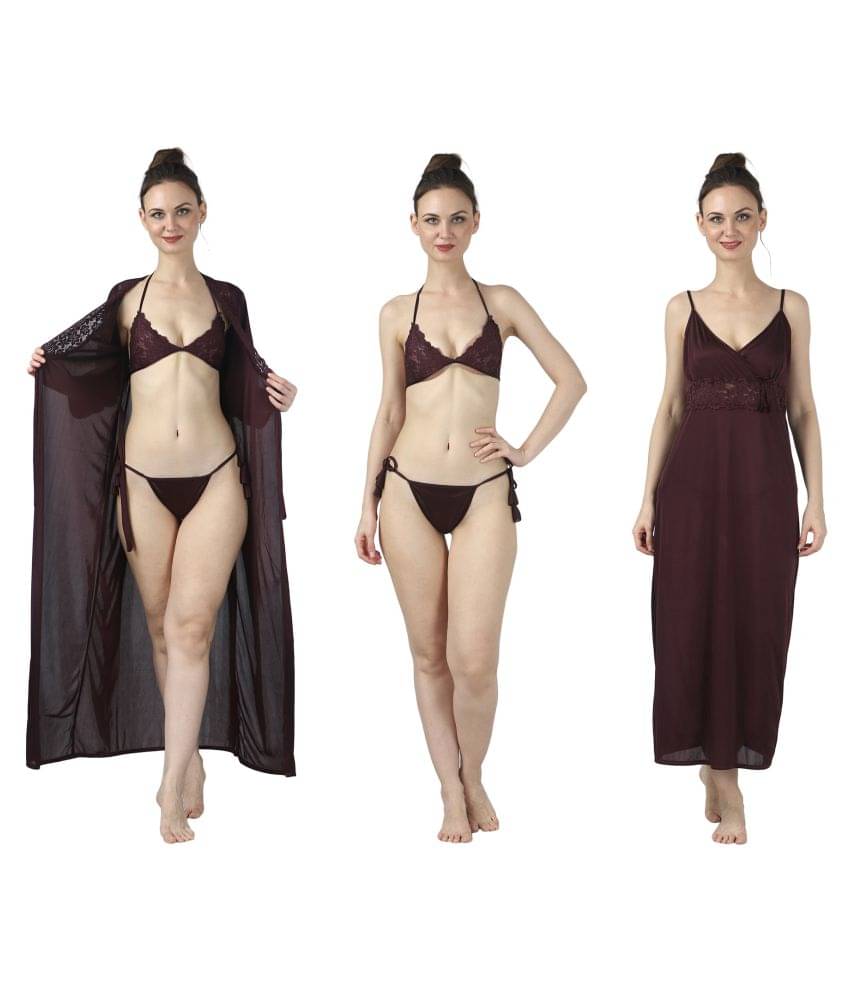 Reposey Satin Nighty & Night Gowns - Brown     			Reposey Satin Nighty & Night Gowns - Brown