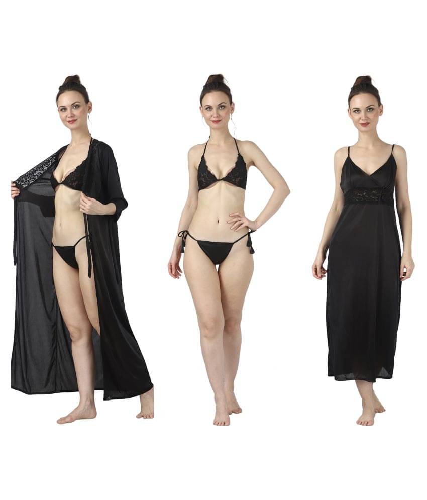Reposey Satin Nighty & Night Gowns - Black Reposey Satin Nighty & Night Gowns - Black