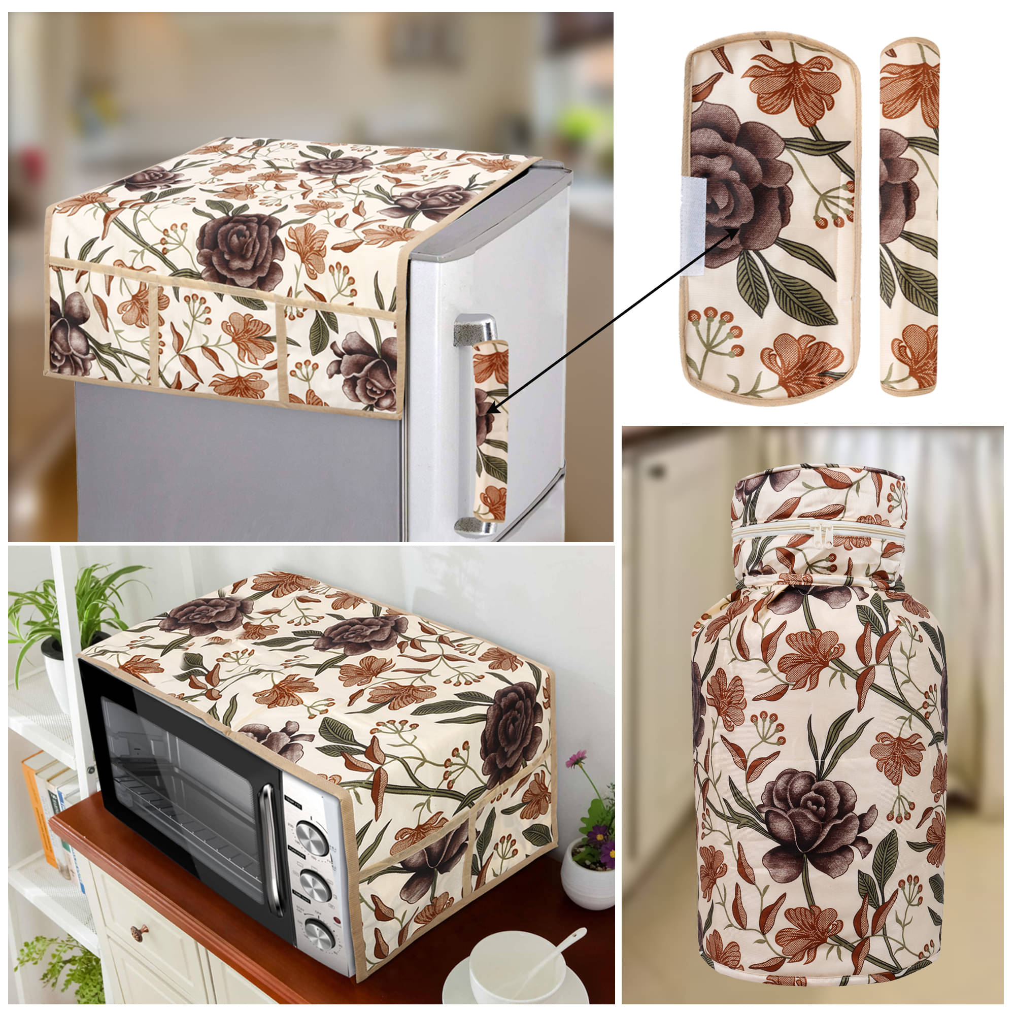     			E-Retailer Set of 5 Polyester Brown Fridge Top Cover