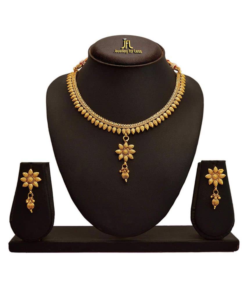 JFL - Jewellery For Less Copper Golden Traditional 22kt Gold Plated Necklaces Set