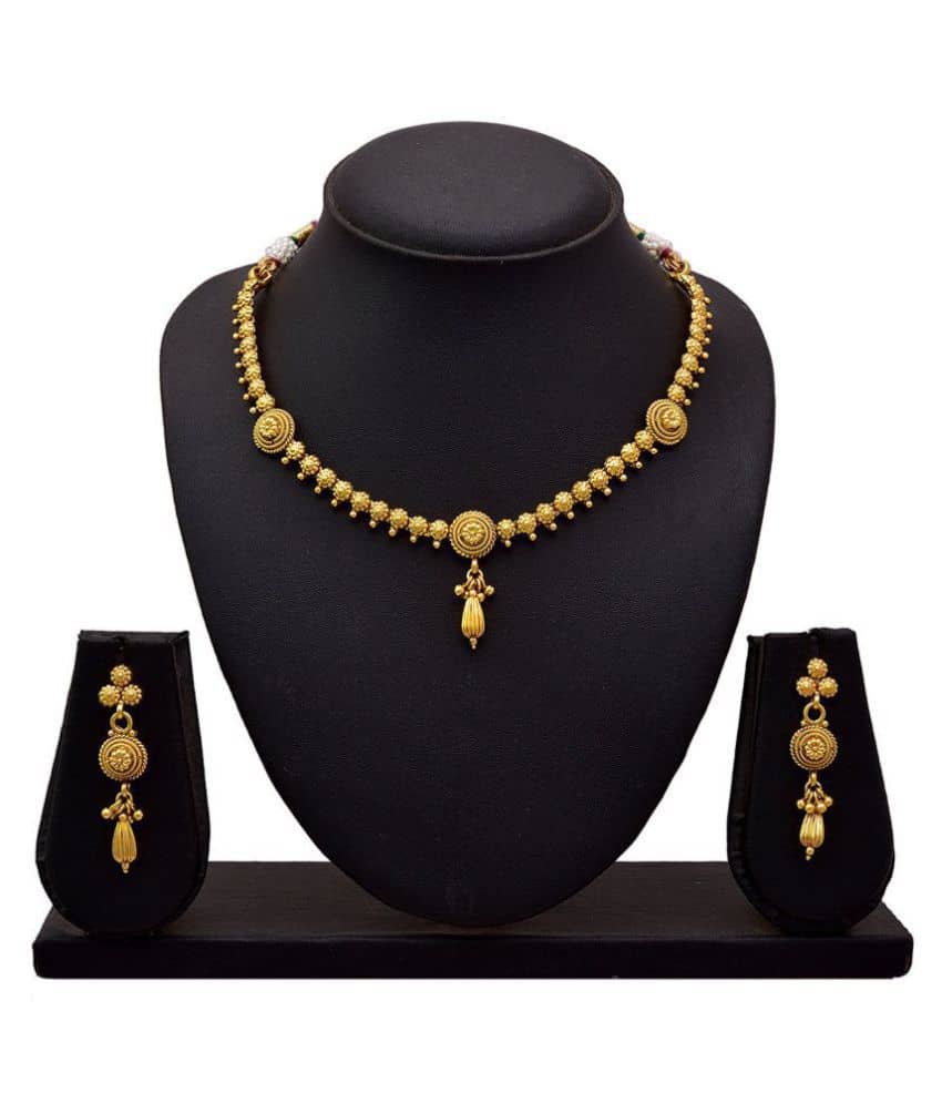 JFL - Jewellery For Less Copper Golden Traditional Gold Plated Necklaces Set
