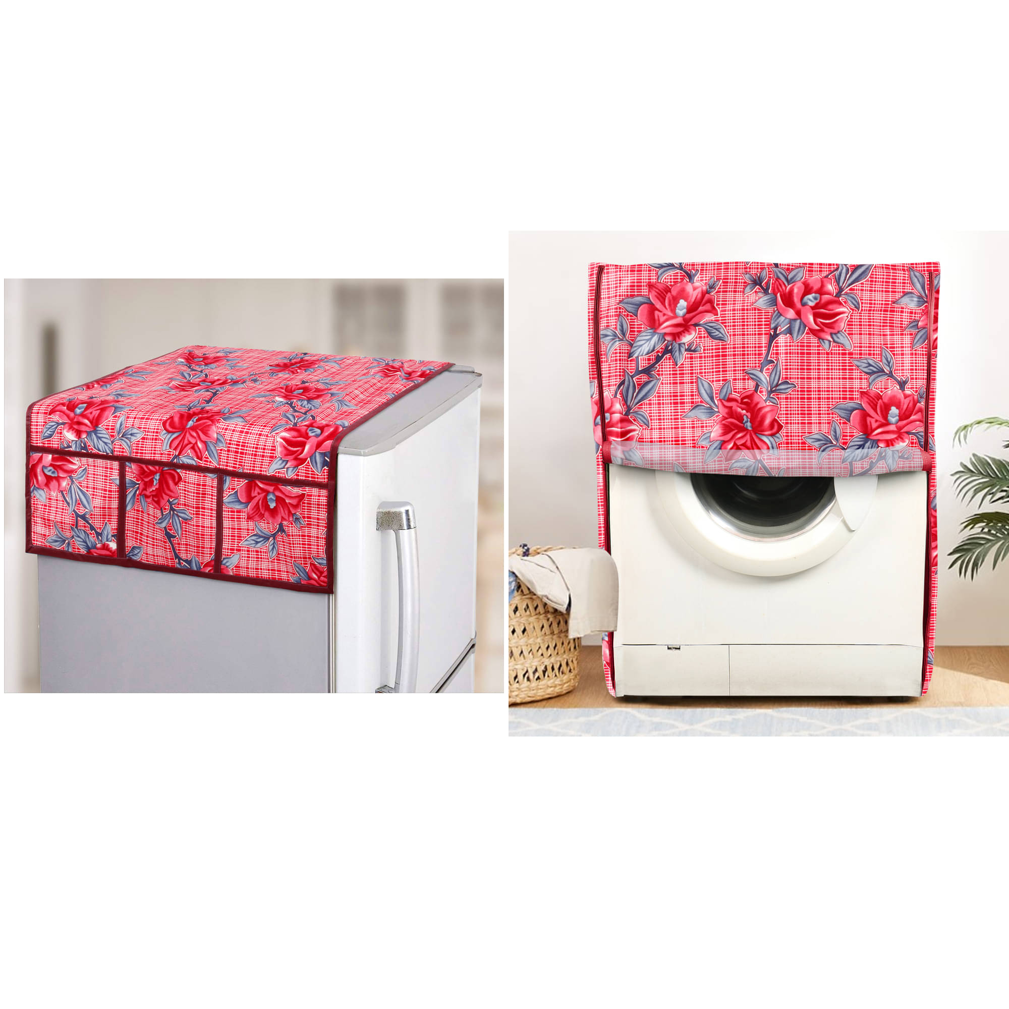 E-Retailer Set of 2 Polyester Red Washing Machine Cover for Universal Front Load E-Retailer Set of 2 Polyester Red Washing Machine Cover for Universal Front Load