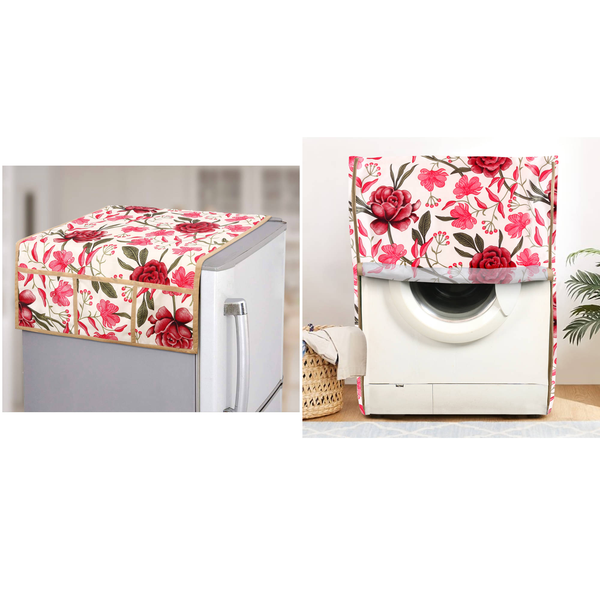     			E-Retailer Set of 2 Polyester Red Washing Machine Cover for Universal Front Load