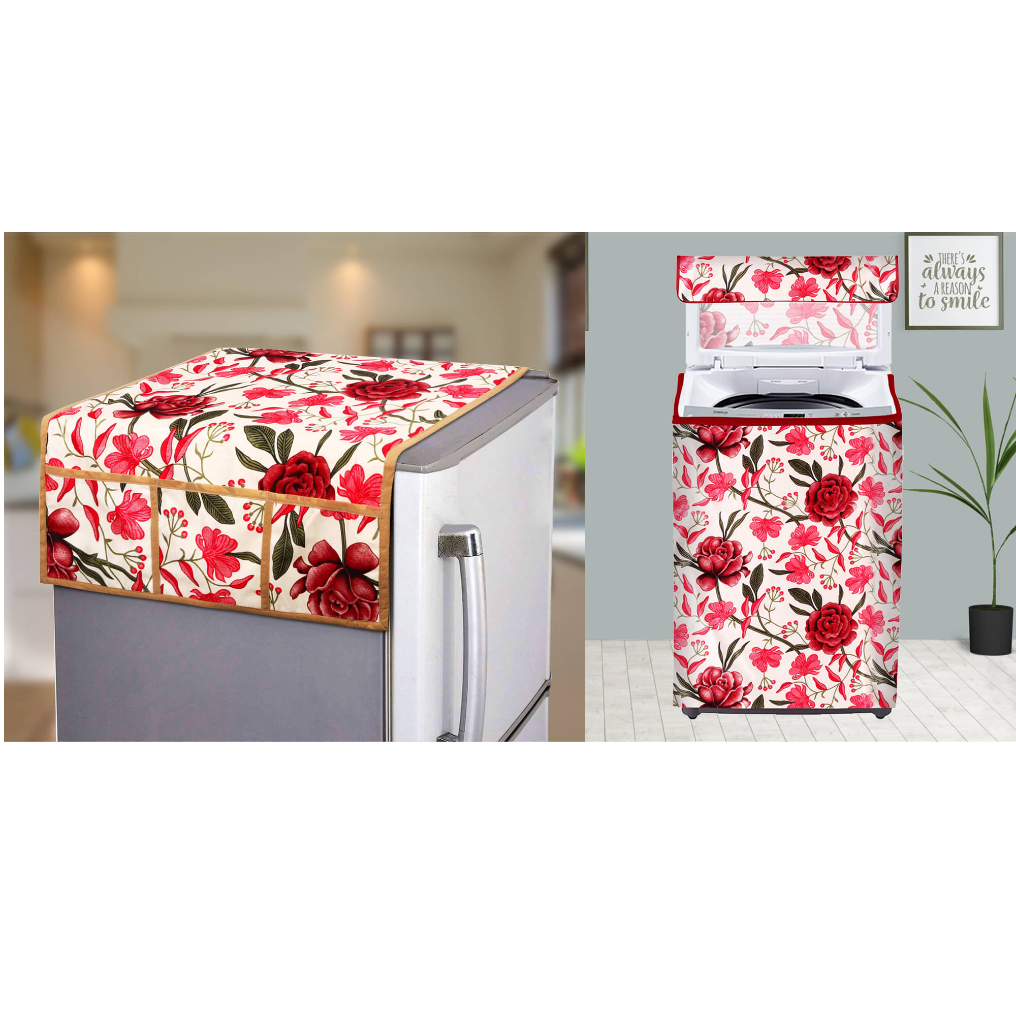     			E-Retailer Set of 2 Polyester Red Washing Machine Cover for Universal Top Load