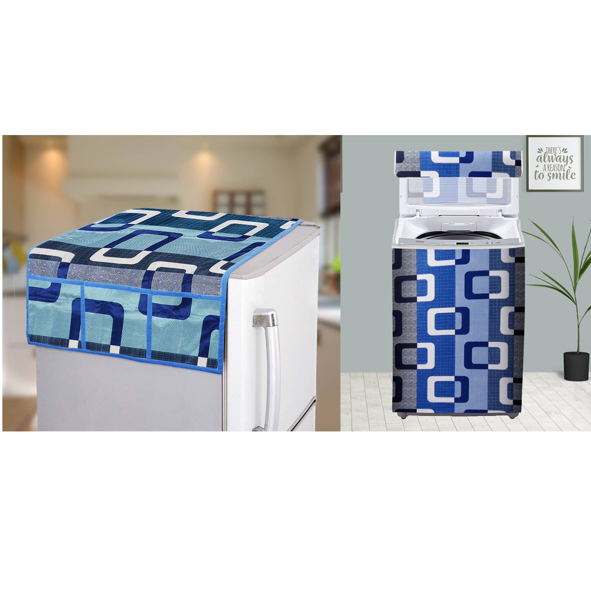 E-Retailer Set of 2 Polyester Blue Washing Machine Cover for Universal Top Load E-Retailer Set of 2 Polyester Blue Washing Machine Cover for Universal Top Load