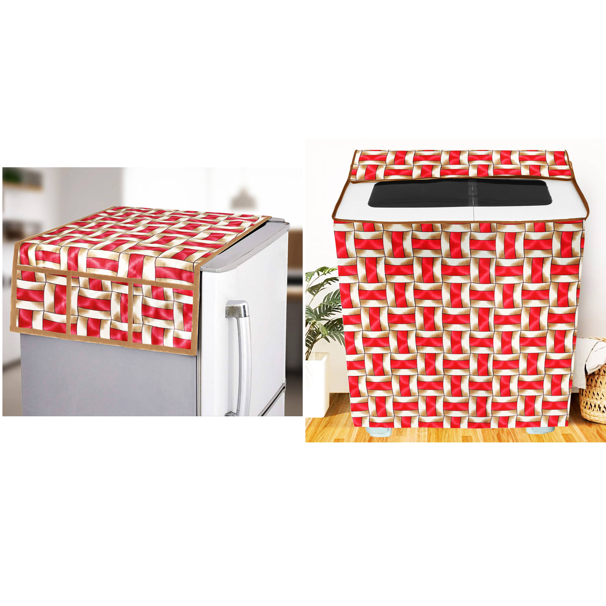 E-Retailer Set of 2 Polyester Red Washing Machine Cover for Universal Semi-Automatic E-Retailer Set of 2 Polyester Red Washing Machine Cover for Universal Semi-Automatic