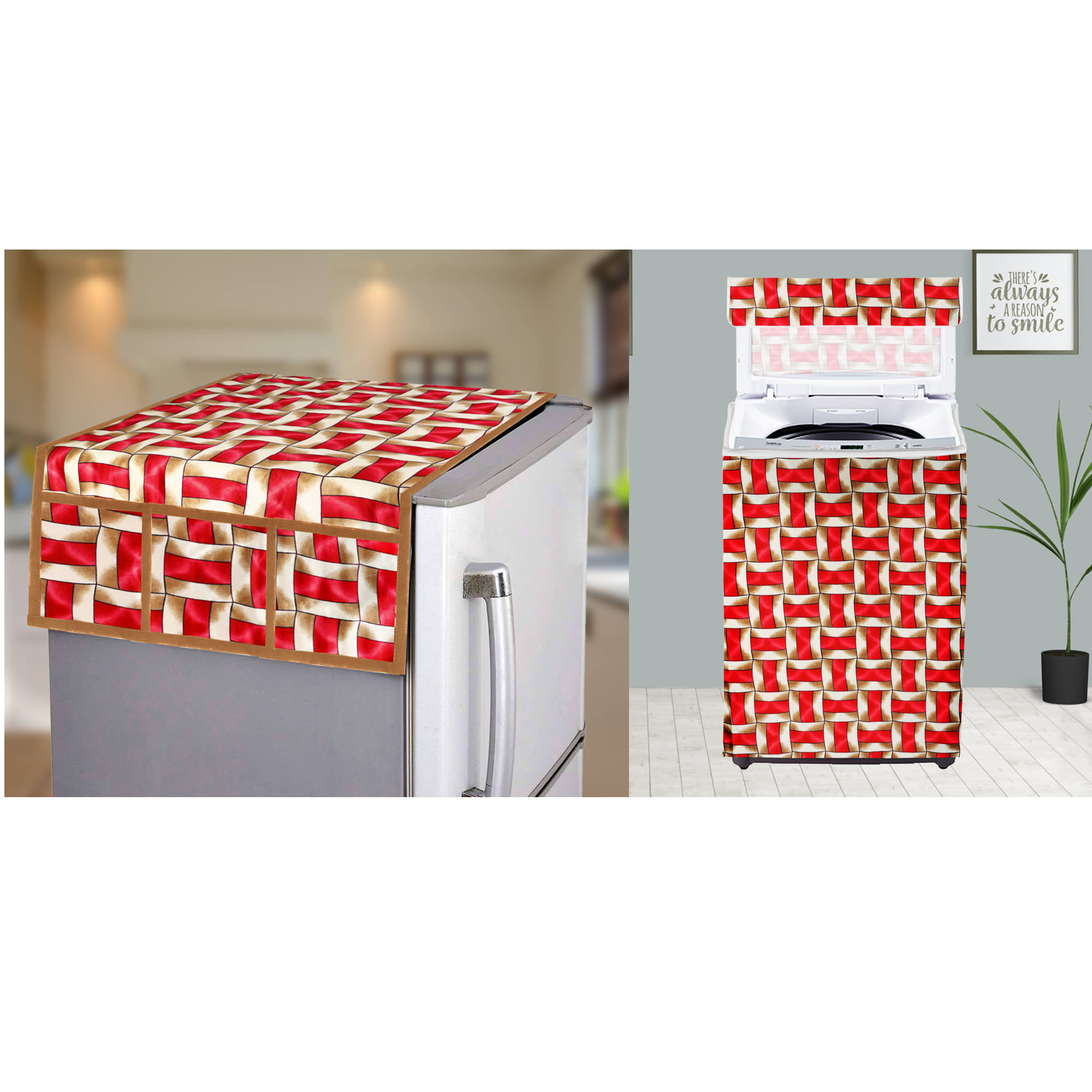     			E-Retailer Set of 2 Polyester Red Washing Machine Cover for Universal Top Load