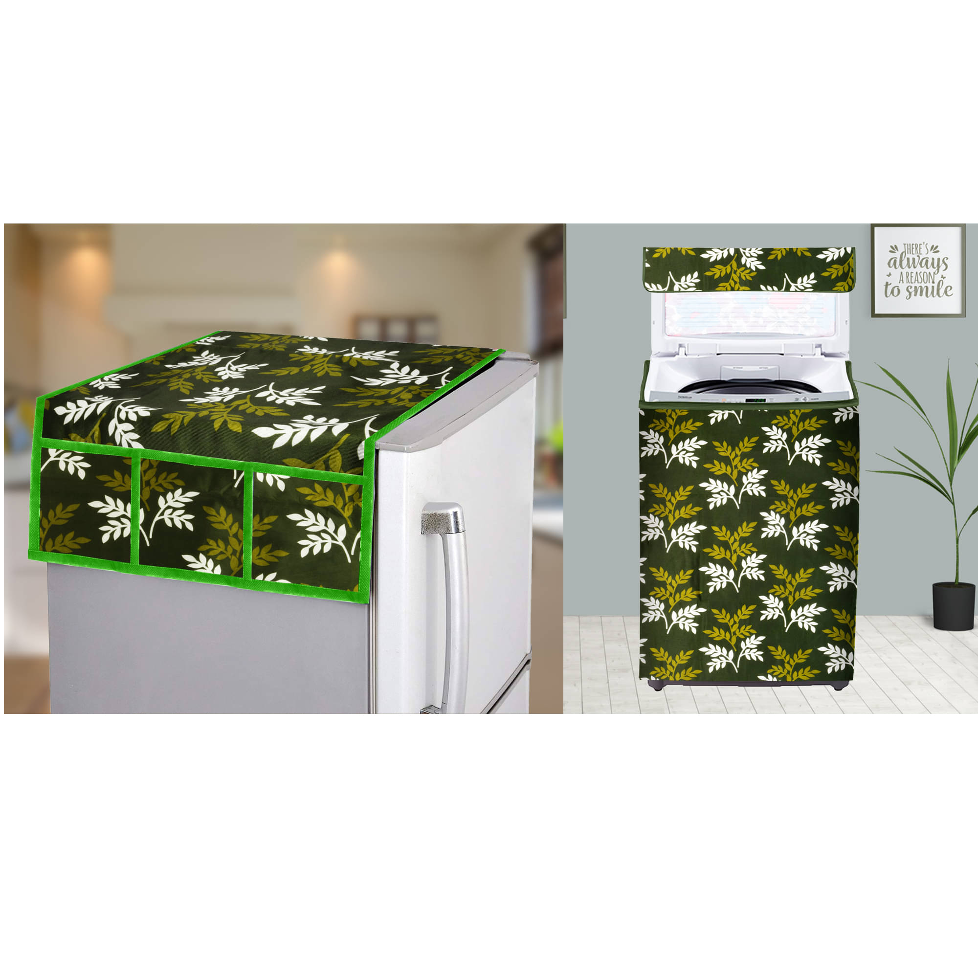 E-Retailer Set of 2 Polyester Green Washing Machine Cover for Universal Top Load E-Retailer Set of 2 Polyester Green Washing Machine Cover for Universal Top Load