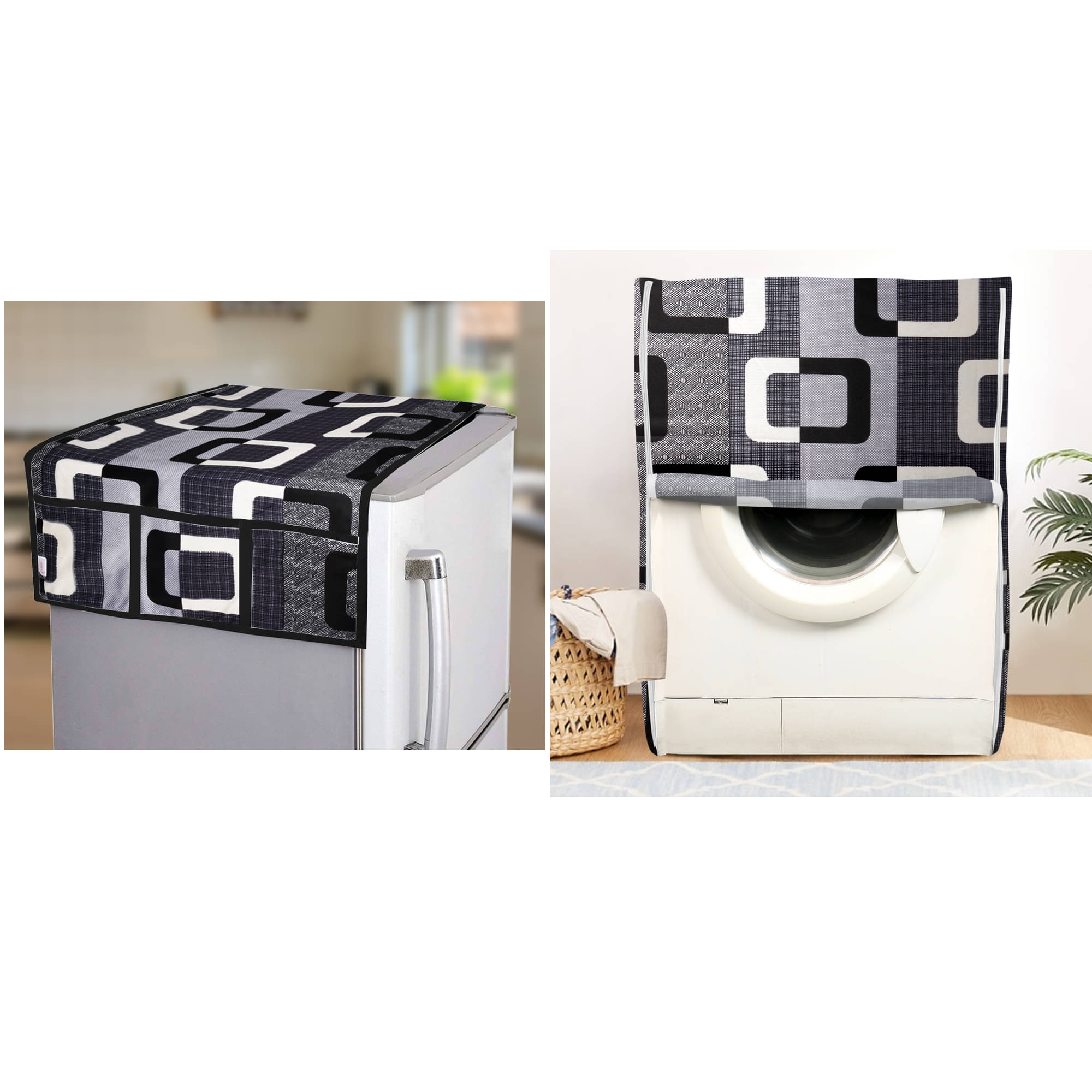 E-Retailer Set of 2 Polyester Black Washing Machine Cover for Universal Front Load E-Retailer Set of 2 Polyester Black Washing Machine Cover for Universal Front Load