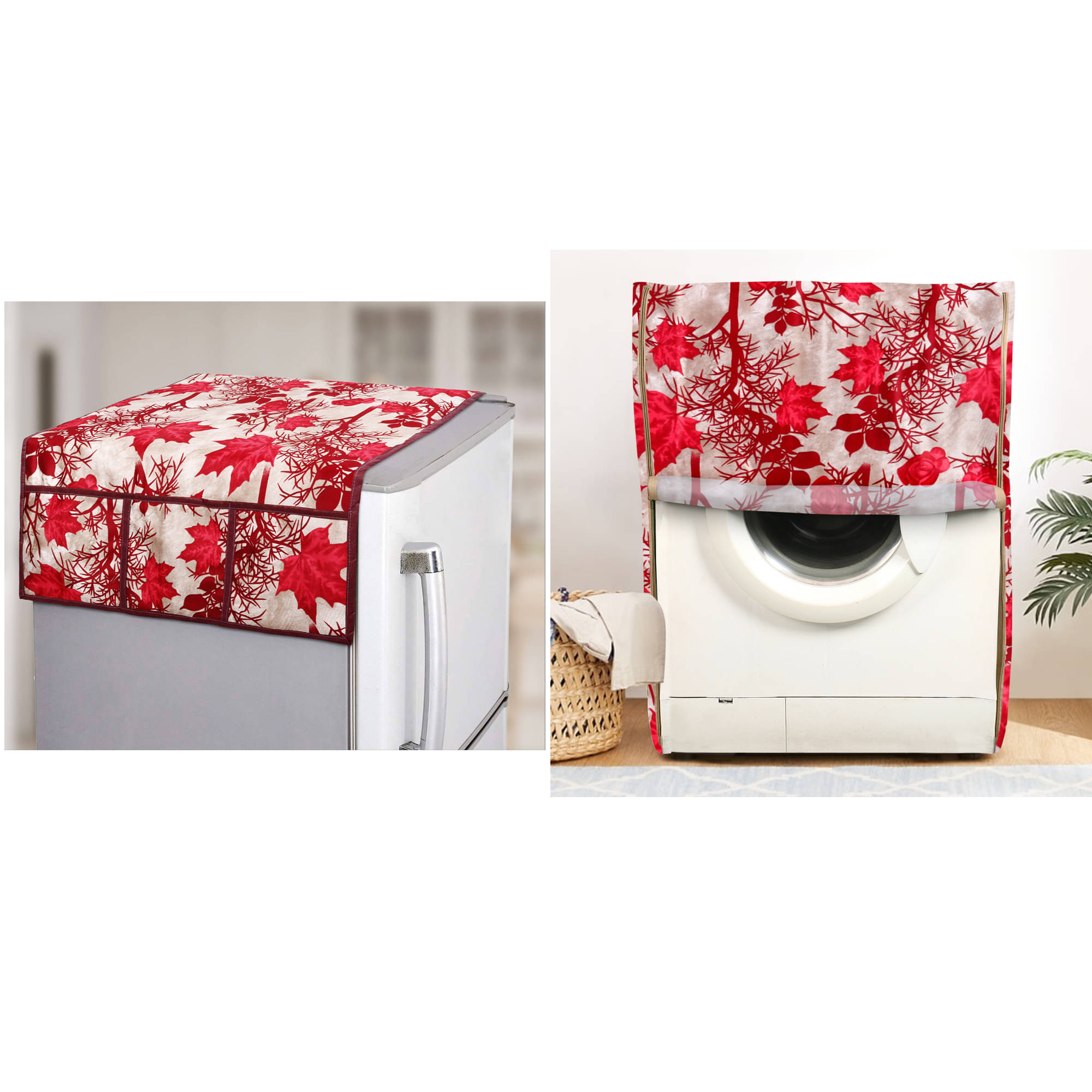     			E-Retailer Set of 2 Polyester Red Washing Machine Cover for Universal Front Load