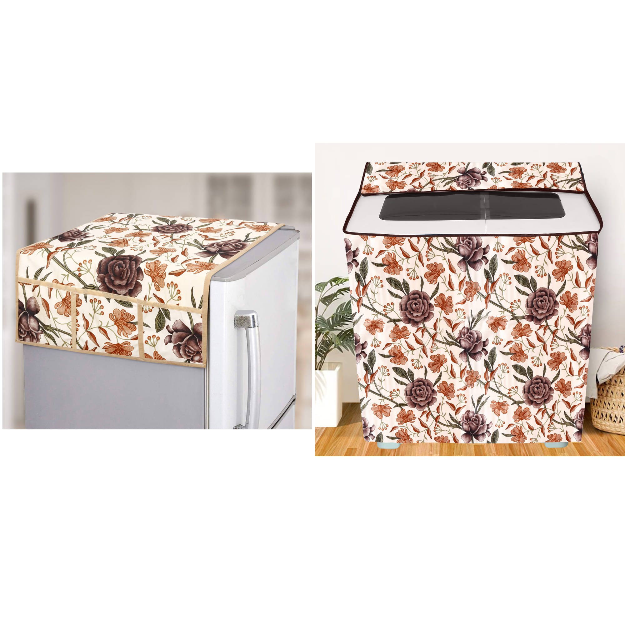     			E-Retailer Set of 2 Polyester Brown Washing Machine Cover for Universal Semi-Automatic