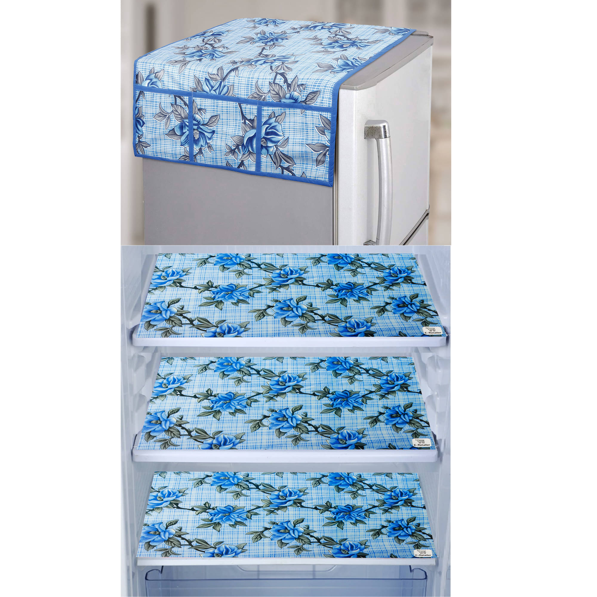 E-Retailer Set of 4 Polyester Blue Fridge Top Cover E-Retailer Set of 4 Polyester Blue Fridge Top Cover