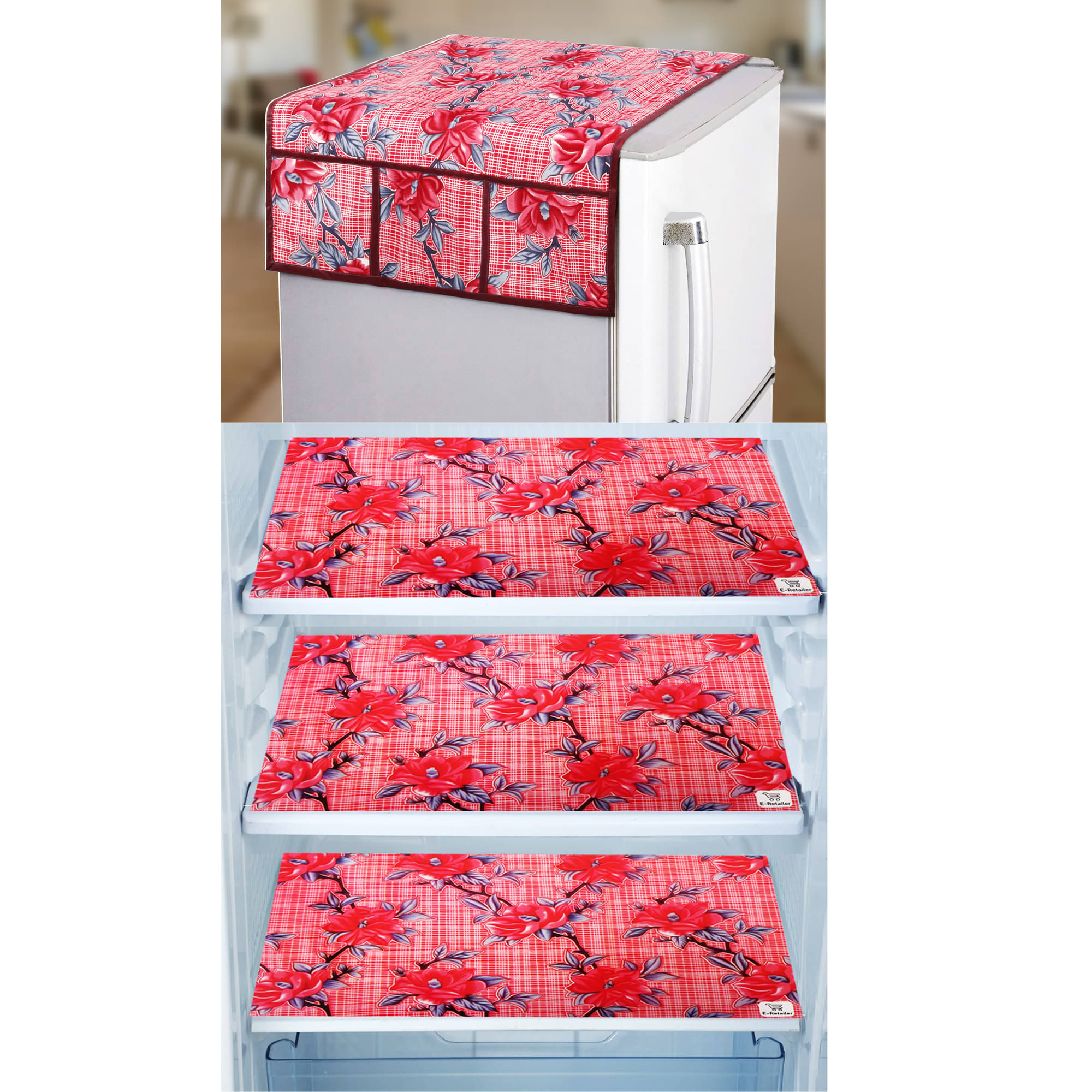     			E-Retailer - Red Polyester Fridge  Top Cover (Pack of 4)