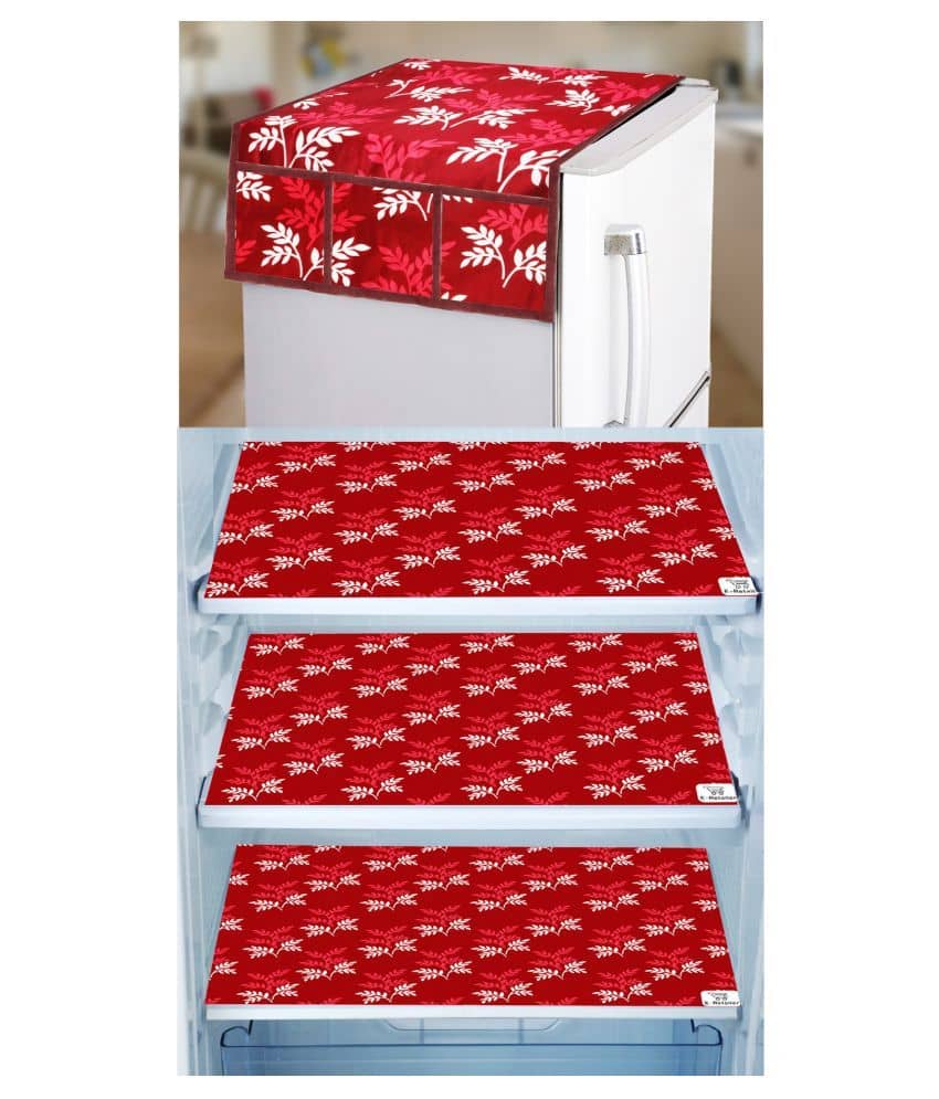E-Retailer Set of 4 Polyester Maroon Fridge Top Cover