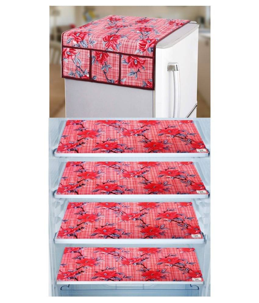 E-Retailer Set of 5 Polyester Red Fridge Top Cover E-Retailer Set of 5 Polyester Red Fridge Top Cover