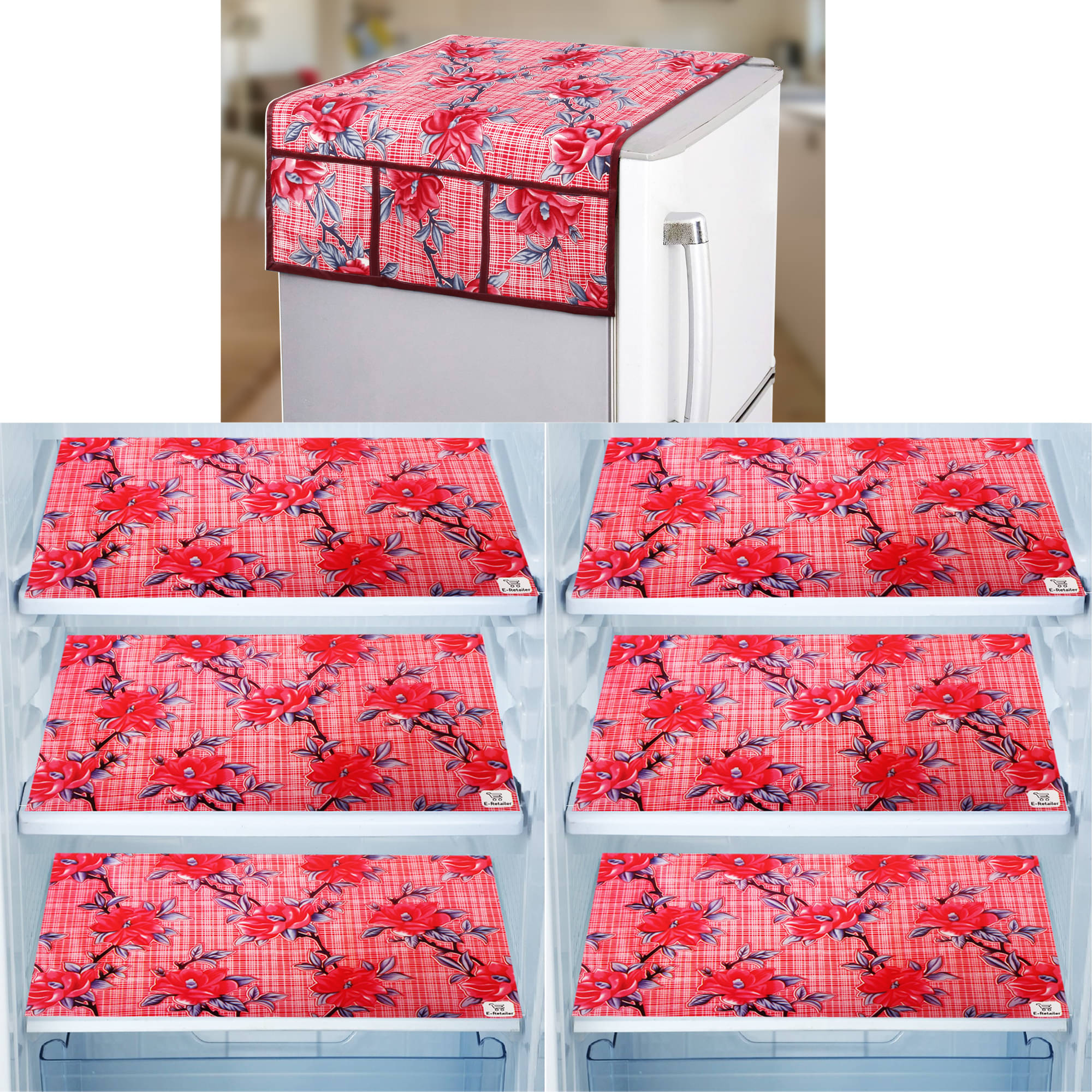     			E-Retailer Set of 7 Polyester Red Fridge Top Cover