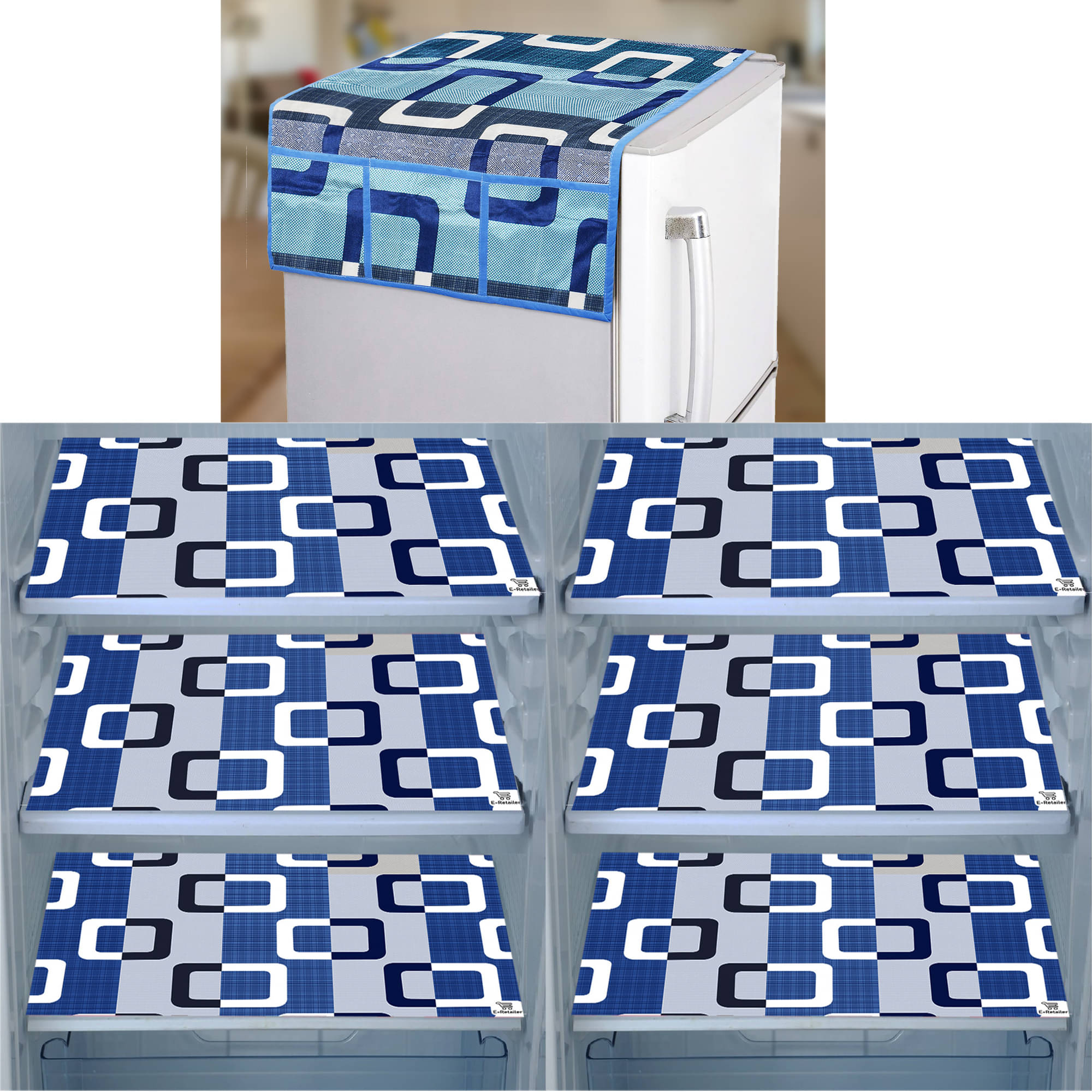 E-Retailer Set of 7 Polyester Blue Fridge Top Cover E-Retailer Set of 7 Polyester Blue Fridge Top Cover