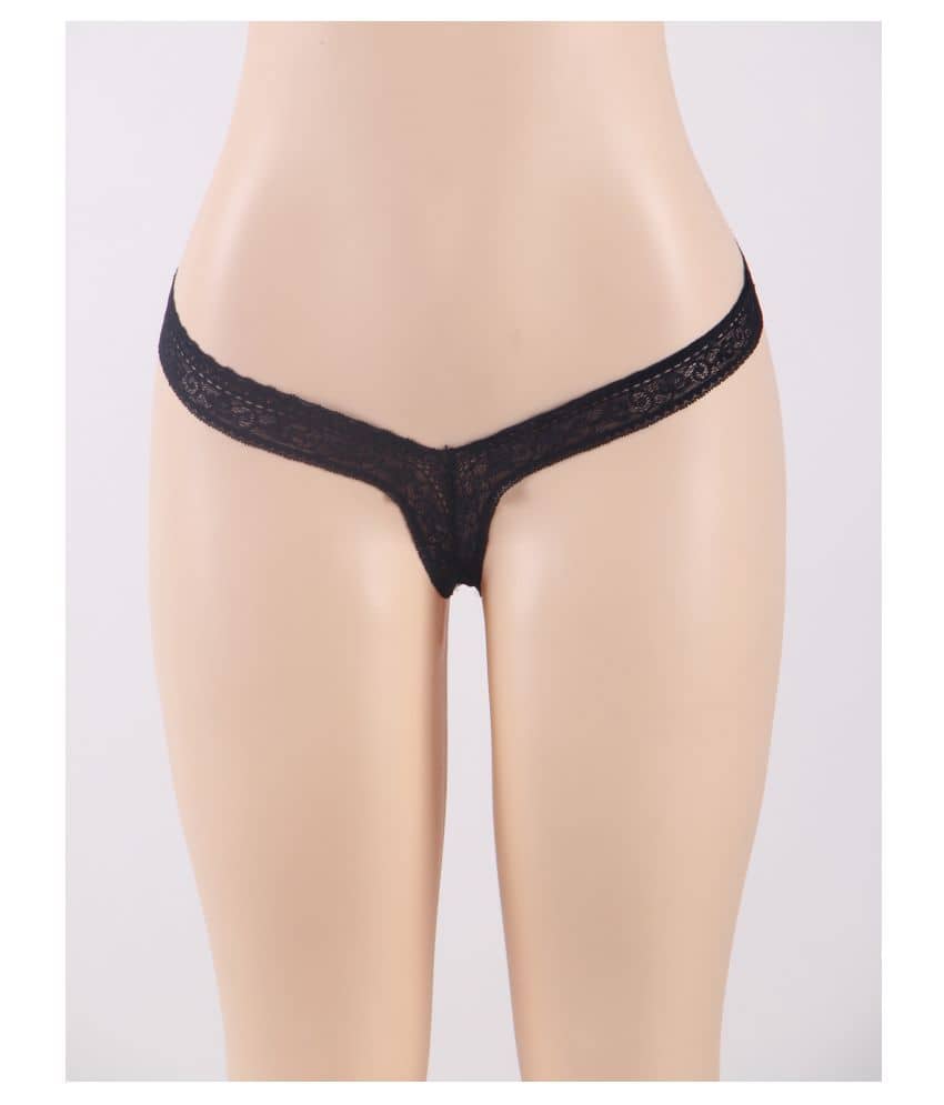 Affair Lace Self Design Women's Bikini Panties ( Black )