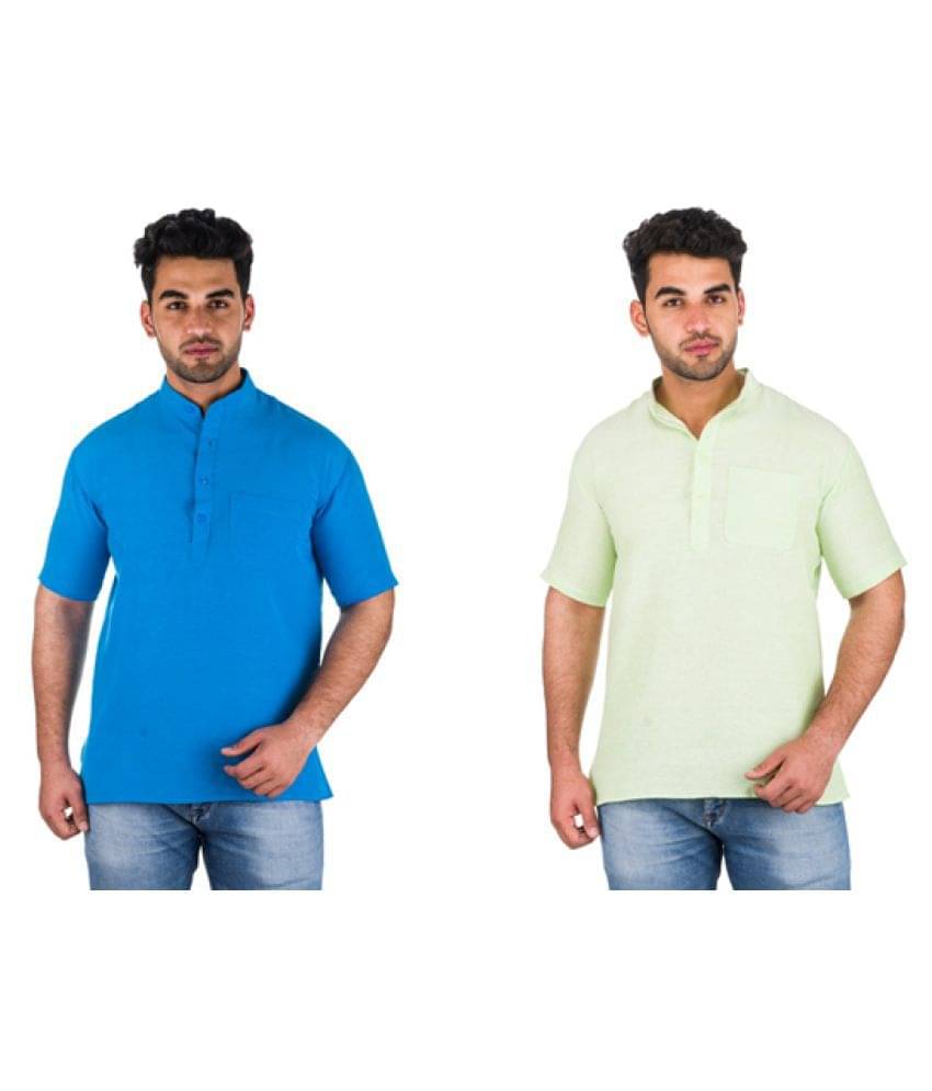     			DESHBANDHU DBK - Multicolor Cotton Men's Shirt Style Kurta ( Pack of 2 )