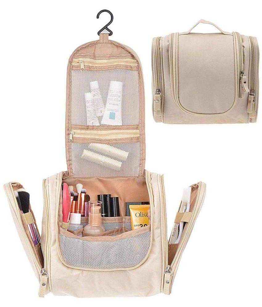     			House Of Quirk Beige Polyester Hanging Travel Toiletry Bag Cosmetic Kit