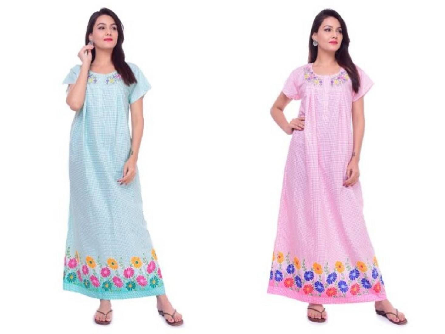 Raj Cotton Nighty & Night Gowns - Multi Color Raj Cotton Nighty & Night Gowns - Multi Color