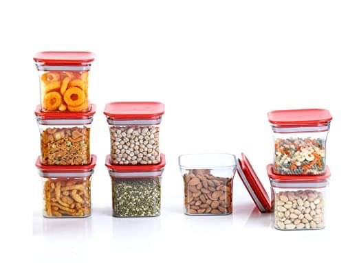 Analog Kitchenware Dal/Pulse/Grocery Polyproplene Red Food Container ( Set of 8 ) Analog Kitchenware Dal/Pulse/Grocery Polyproplene Red Food Container ( Set of 8 )