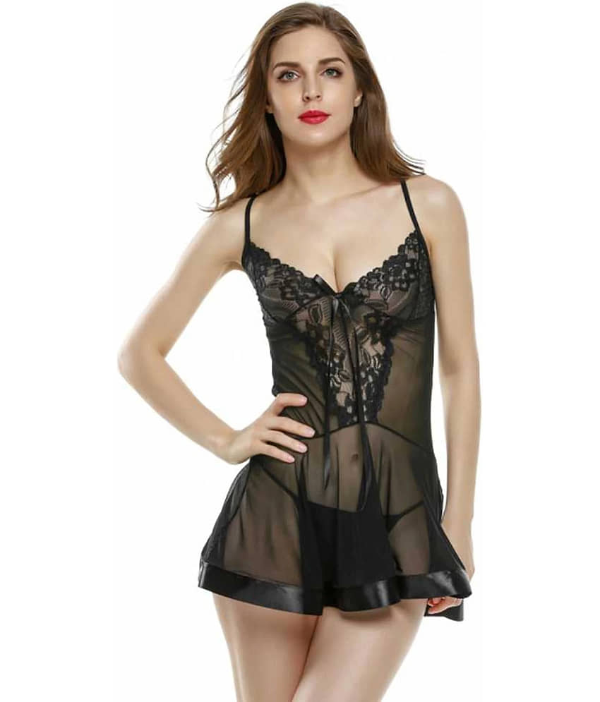 Celosia Net Baby Doll Dresses With Panty - Black - Nightwear & Loungewear | Buy online on ZillyBuy