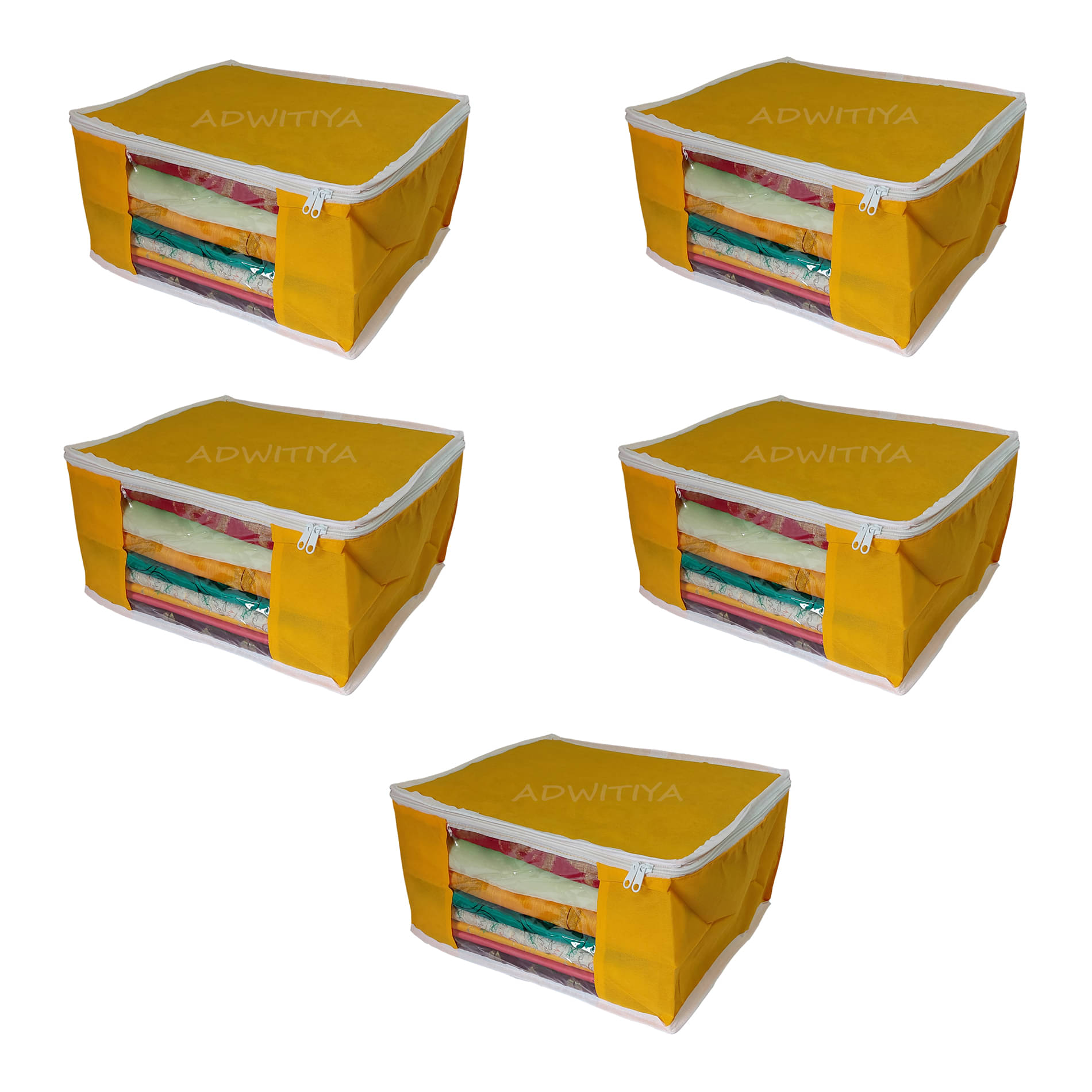     			ADWITIYA - Set of 5 Pcs Plain White Border Large Nonwoven Saree Salwar Suit Shirt Jeans Bedsheet Garment Cloth Organizer Cover Case - Yellow