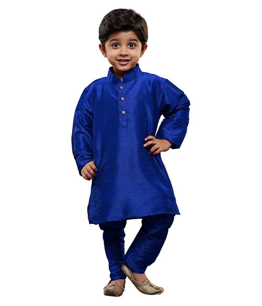 Fourfolds Boys Cotton Blend Blue Kurta Pant Set ( Pack of 1 )     			Fourfolds Boys Cotton Blend Blue Kurta Pant Set ( Pack of 1 )