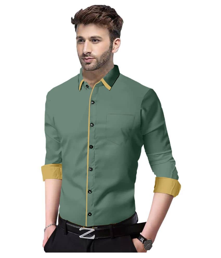 P&V - Grey Cotton Blend Slim Fit Men's Casual Shirt (Pack of 1)