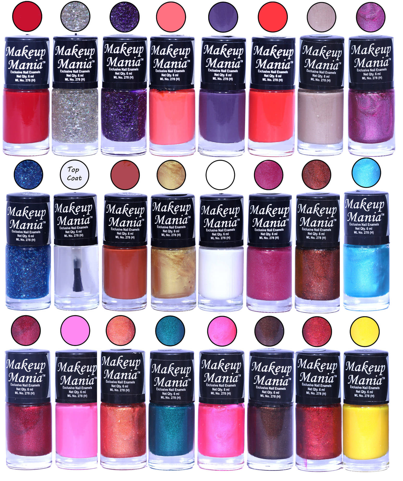 Makeup Mania Nail Polish Set of 24 Pcs, Nail Paint of 6ml each x 24 Pcs, MultiColor Set 89-94 (Combo of 24 Pcs)