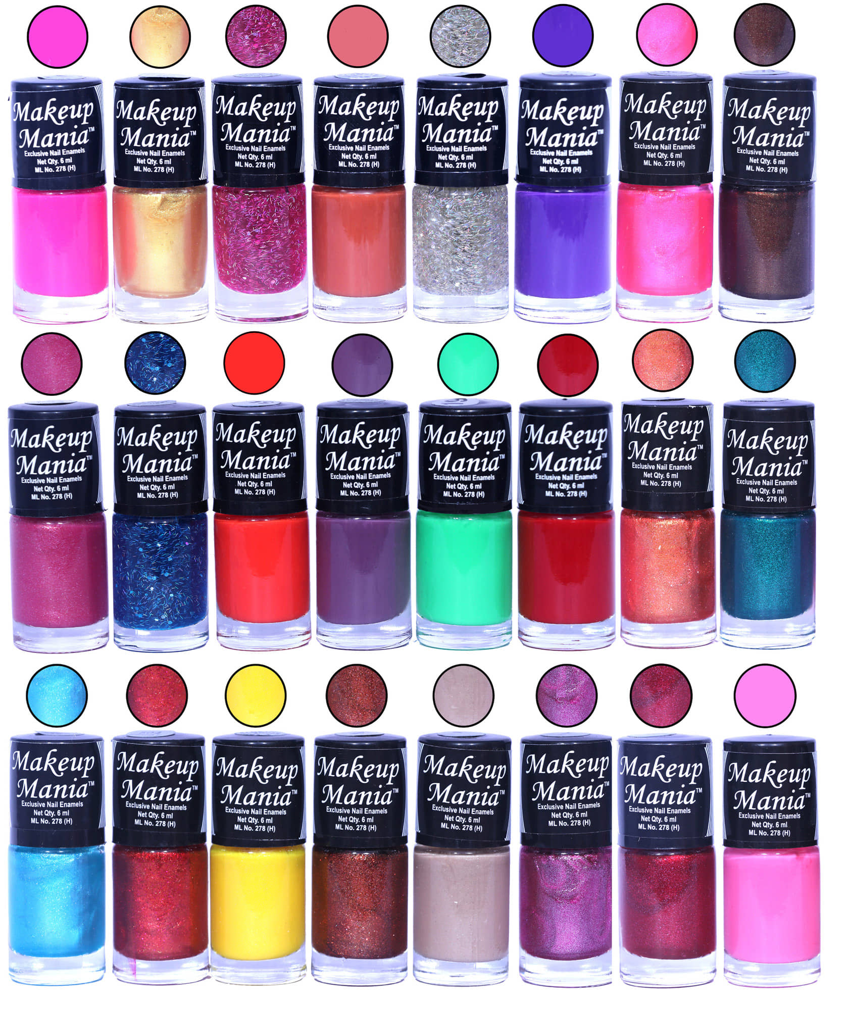 Makeup Mania Nail Polish Set of 24 Pcs, Nail Paint of 6ml each x 24 Pcs, MultiColor Set 88-94 (Combo of 24 Pcs)