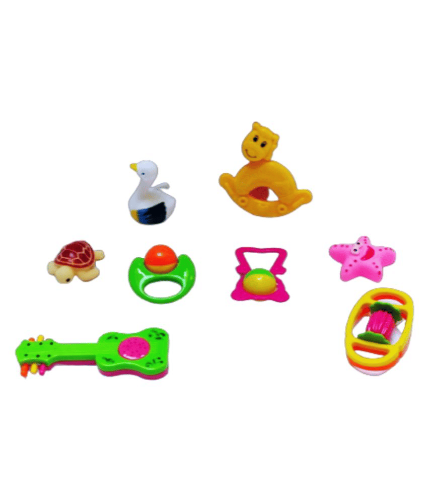 AURAPURO 8 Pcs Combo Pack of Rattles, and Chu Chu Animal Shape Bath Toys Non Toxic BPA Free Set for Babies, Infants multicolour Premium Quality     			AURAPURO 8 Pcs Combo Pack of Rattles, and Chu Chu Animal Shape Bath Toys Non Toxic BPA Free Set for Babies, Infants multicolour Premium Quality