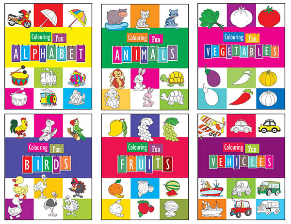 Copy Colouring Books - Alphabet, Animals, Vegetables, Birds, Fruits, Vechicles (Set of 6 Books) Copy Colouring Books - Alphabet, Animals, Vegetables, Birds, Fruits, Vechicles (Set of 6 Books)