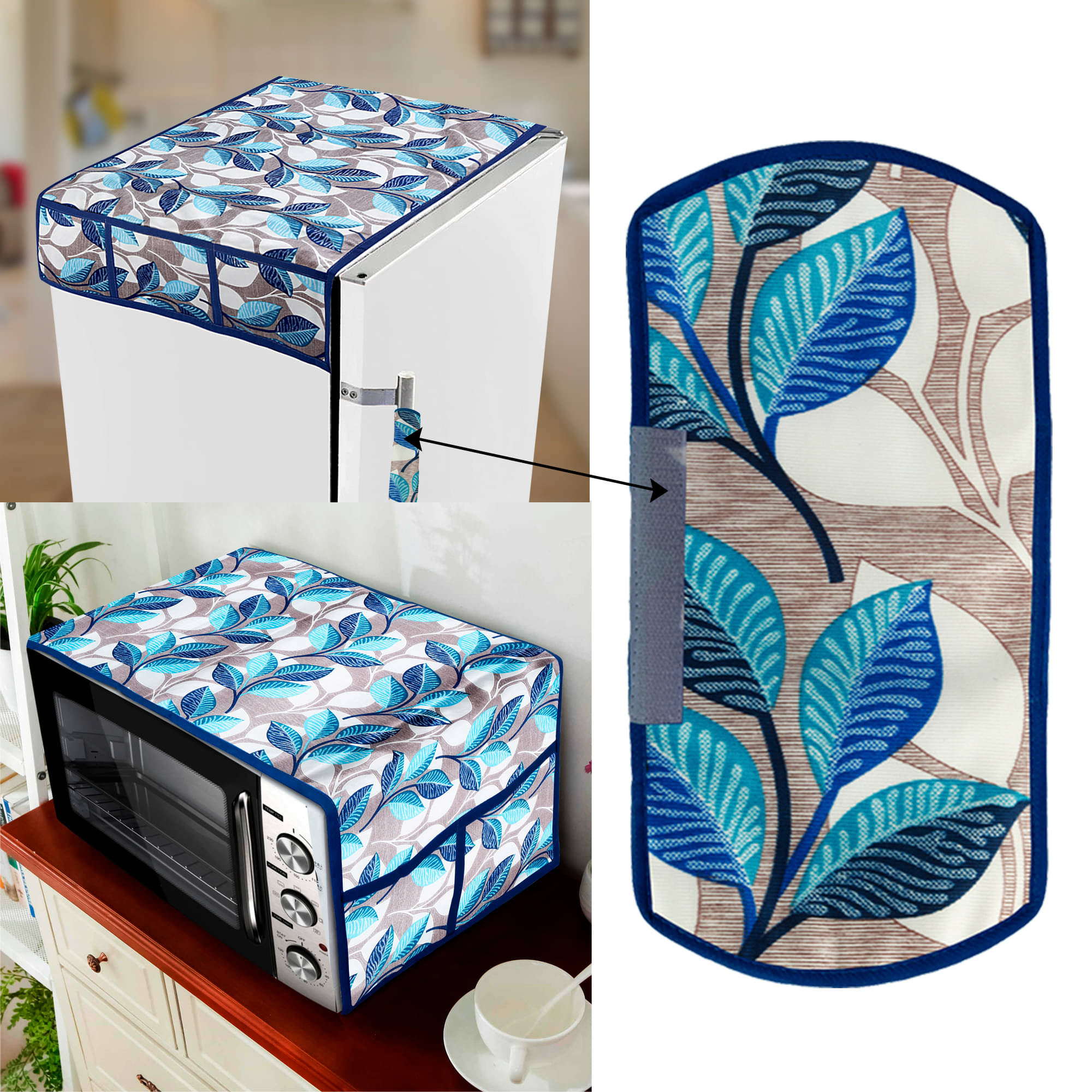 E-Retailer Set of 3 Polyester Blue Fridge Top Cover E-Retailer Set of 3 Polyester Blue Fridge Top Cover